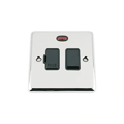 Image of Fused Switch with Neon Polished Chrome Classic Black Insert Plastic 13 Amp Switched Spur Unit