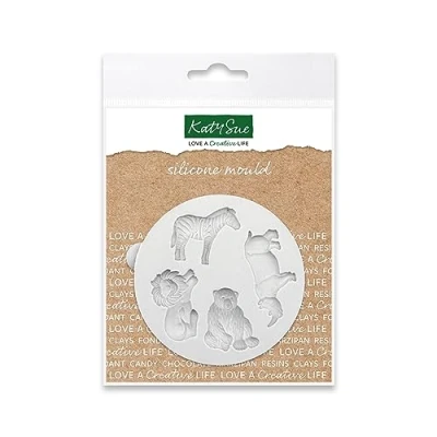 Image of Katy Sue Miniature Wild Animals Silicone Mould for Cake Decorating &amp; Craft Makes Zebra, Rhino, Lion Bear Size 80 x 75 10mm