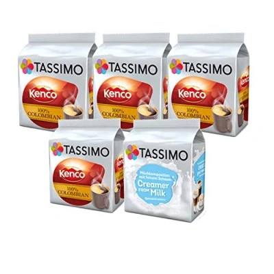 Image of Tassimo Kenco Bundle Colombian/Milk Creamer Pods 5 Packs (64 Drinks)