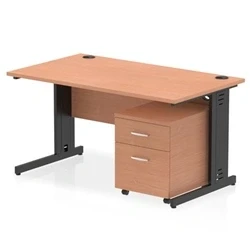 Image of Impulse 1400x800 Desk Beech/Black Cable Managed Leg 2 Dr Mobile Ped
