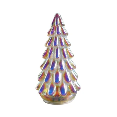 Image of hvfun Mercury Glass Christmas Tree with Iridescent Finish, LED Light and 6 Hour Timer, Battery Operated, Holiday Decor