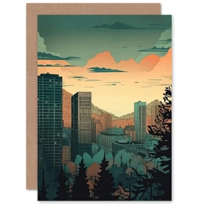 Image of Artery8 Skyscrapers by Forest Urban Architecture Landscape Travel Birthday Sealed Greeting Card Plus Envelope Blank inside