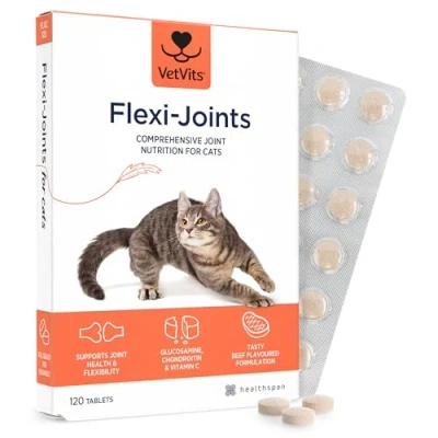 Image of healthspan Flexi Joints For Cats (4 months&#039; supply) Advanced Blend of Glucosamine &amp; Chondroitin to support your cat&#039;s joint health With Vitamins C E Tasty beef flavoured