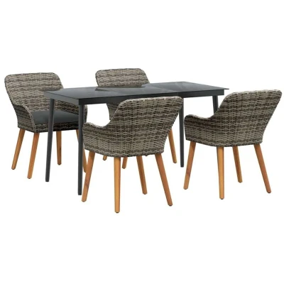 Image of vidaXL 5 Piece Garden Dining Set Grey Poly Rattan
