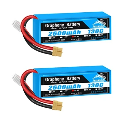 Image of Yowoo 2 Pack LiPo Battery 14.8V 2600mAh 130C 4S Graphene with XT60 Plug for RC Evader BX Car Truck Truggy Airplane Helicopter Quadcopter UAV Drone FPV Racing Vehicle Boat
