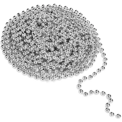 Image of 31 Feet Christmas Beaded Garland Shiny Beads Strand for Tree, Valentine, Exhibition, Wedding, Costume, DIY Decoration (8mm Silver Bead 31ft)