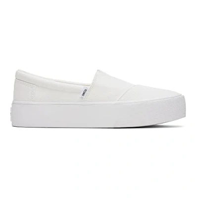 Image of TOMS Women&#039;s Fenix Platform Slip On Sneaker, White Washed Canvas, 7 UK