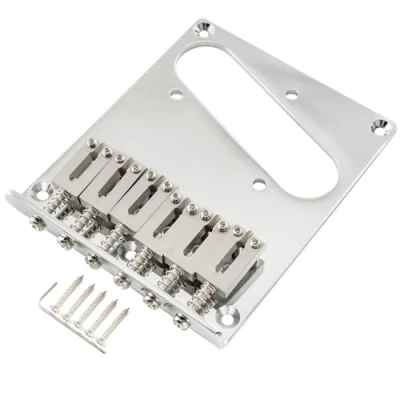 Image of Musiclily Pro 54mm Modern Telecaster Bridge 6 SUS Stainless Steel Saddles for Fender Squier Tele Style Electric Guitar, Chrome
