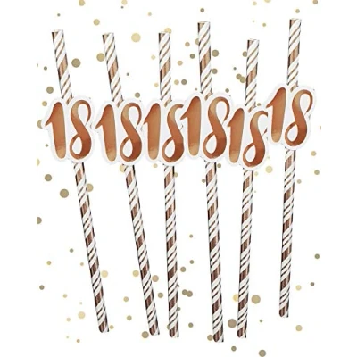 Image of Alandra Birthdays STRAW 18 18th Birthday Straws Cream &amp; Rose Gold Metallic, One Size