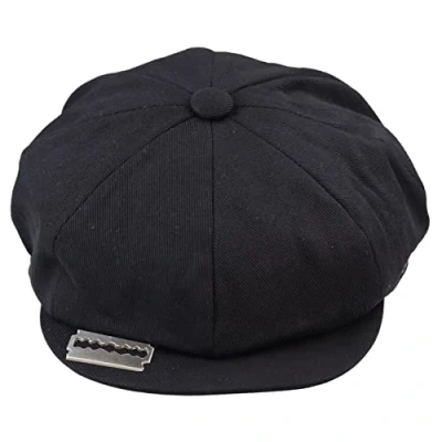 Image of TruClothing Mens 8 Panel Razor Summer Baker Boy Hat Cotton Blinders Newsboy Flat Cap Shelby Black S/M