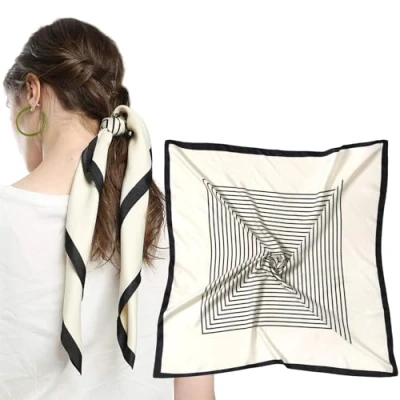 Image of MEANBEAUTY 27.5&quot; Square Silk Like Head Scarf for Women Satin Bandana Scarves Neck Scarfs Hair Wrapping at Night(white square)