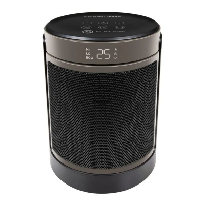 Image of Russell Hobbs Space Heater in Black &amp; Gold 1500W Portable Oscillating Ceramic Round Electric Heater, Low Energy Digital Display, 4 Modes, 24hr Auto Timer, Overheat Protection, RHCH2002G
