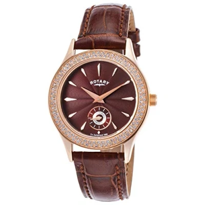 Image of Rotary Women&#039;s Quartz Watch with Brown Dial Analogue Display and Leather Strap LS02907/16