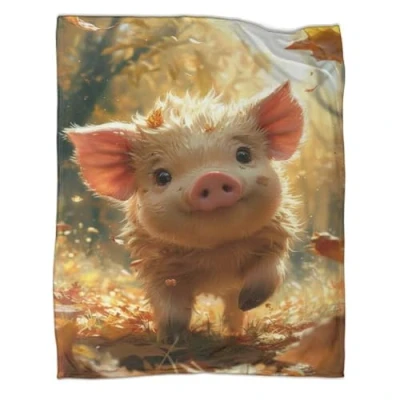 Image of 3D Cute Piglet Design Luxurious Super Soft Warm And Cosy Throws Pigs Pattern Fleece Throw Blanket Fuzzy Soft, Plush, Fluffy, Warm, Cozy Plush 60x80inch(150x200cm)
