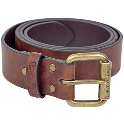 Image of JCB Mens Classic Leather Lined Belt Genuine Brass Buckle Work Belts (Black, L)