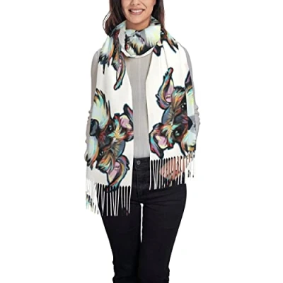 Image of ANGYANG Scarf Schnauzer Dog Womens Large Soft Cashmere Feel Shawls Wraps Light Stole 192x75 cm