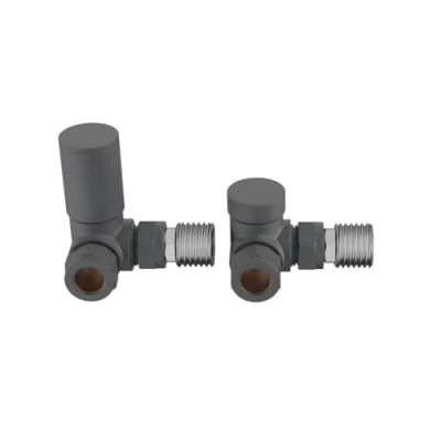 Image of WarmeHaus 15mm Round Head Corner Radiator Valves Angled Towel Rail Valve + Lockshield Anthracite