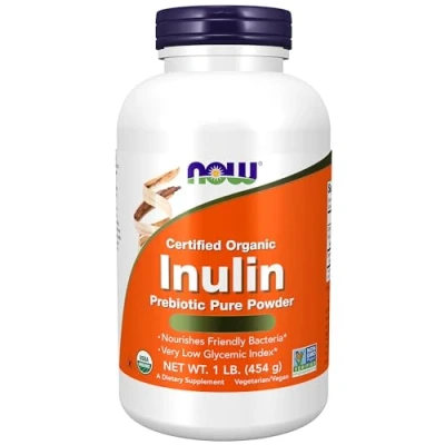 Image of Now Foods, Certified Organic Inulin (Organic Inulin) from Blue Agave, Dietary Fibre, 454g Vegan Powder, Soy Free, Gluten Non GMO, Vegetarian