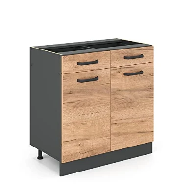 Image of Vicco Kitchen base cabinet Raul, Gold power oak/Anthracite, 80 cm without worktop