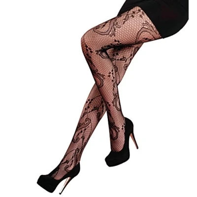 Image of Ladies Black Vine Fishnet Tights Size Large