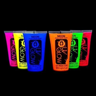 Image of UV glow Neon Face and Body Paint Fluorescent Brightest under UV! (50ml (Pack of 6))