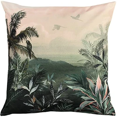 Image of furn. Jungle Outdoor Polyester Filled Cushion, Blush/Forest, 43 x 43cm
