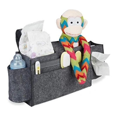 Image of Relaxdays Bag Cabin, 8 Compartments, Baby &amp; Care, Felt Bed Organiser for Hanging, HBT 23 x 43 11 cm, Dark Grey, 100%, Darkgray, 23x43x11cm