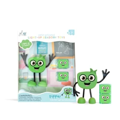 Image of Glo Pals Character. Water Activated Light up Sensory Bath Toy + 2 Reusable Cubes. Kids Colourful Time Toy. Play. Gift for Boys &amp; Girls 3+ (Pippa Green)