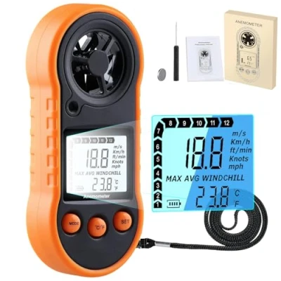 Image of Digital Anemometer,Handheld Wind Speed Meter,Air Flow Velocity Meter for Measuring Speed/Temperature with Backlight LCD,for Shooting, HVAC, Drone Flying,Windsurfing, Sailing, Surfing, Fishing