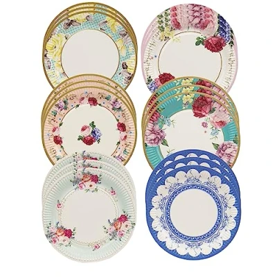 Image of Talking Tables Pack of 24 Afternoon Tea Vintage Floral Paper Plates Truly Scrumptious for Birthday Party, Baby Shower, Wedding and Anniversary, Disposable Tableware,23 centimeters
