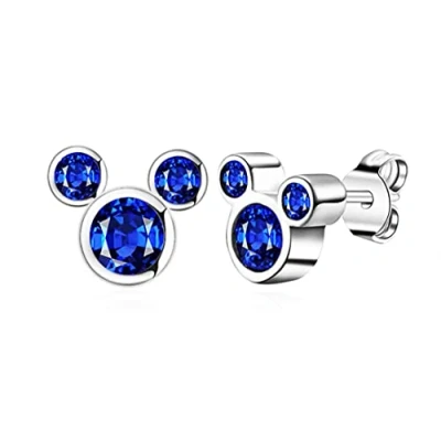 Image of Kaguyo Minnie Mouse earrings, 925 Sterling Silver Amethyst white Blue pink Zirconia Mickey Stud Earrings for Women Girls, Birthday Gift (dark blue)