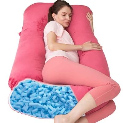 Image of TaiBest U Shaped Full Body Pregnancy Pillow with Removable Cover for Maternity Women,Pregnancy Pillows Sleeping,Support Back, Legs, Belly,55 Inch Women (Memory Foam, Red)