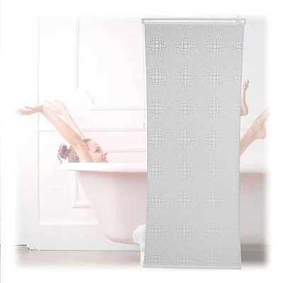 Image of Relaxdays Shower Roller Blind, Semi Transparent Pattern, Bath Curtain, Ceiling Mount, Water Repellent, 100x240cm, White, 70% plastic 30% aluminium