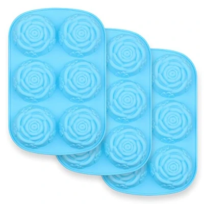 Image of homEdge 6 Cavity Silicone Flowers Shaped Mold, Set of 3PCS Non Stick Food Grade Jumbo Rose Mold for Candy Chocolate Jelly, Ice Cube Roses