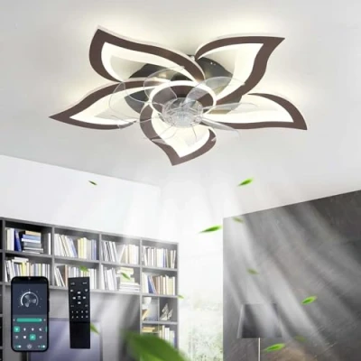 Image of GWYAJTU Design Ceiling Fans with Lamps Quiet Modern Dimmable LED Fan Lighting DC Reversible 6 Speed Lights and Remote Control for Bedroom Living Room Black Wood Grain