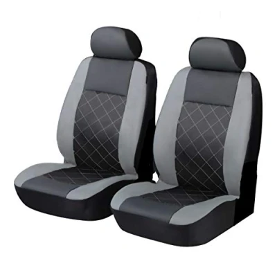 Image of Carseatcover UK Front Pair of GREY/BLACK KNIGHTSBRIDGE LEATHER LOOK Car Seat Covers