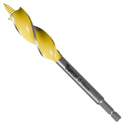 Image of 1 x SabreCut SCAG019 19mm 165mm Wood Auger Quad Flute Self Feed Tip Grooved Hex Shank Drill Bit for High Speed Drilling in and MDF