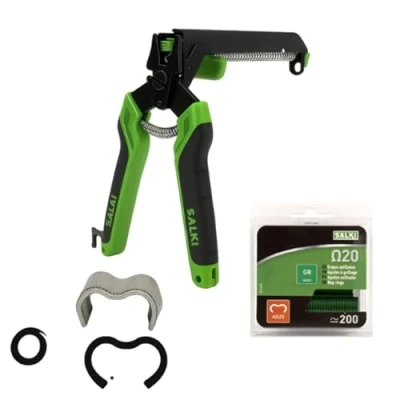 Image of SALKI FSK20C Fence Stapler Pack with Charger Pliers Built in Wire Cutter + Blister of 200 Staples Ω20 Green