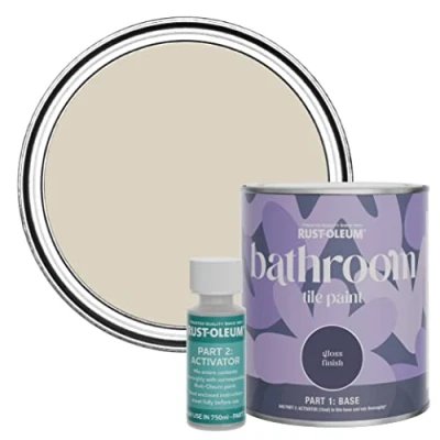 Image of Rust Oleum Beige Water Resistant Bathroom Tile Paint in Gloss Finish Hessian 750ml