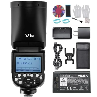 Image of Godox V1 C Camera Flash Round Head Speedlite Speedlight with 2.4G Wireless System, 1.5s Recycle Time, 2600mAh Lithium Battery Compatible Canon Cameras for Wedding Studio Photography