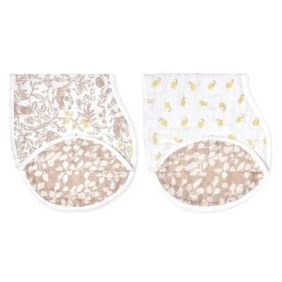 Image of aden + anais Silky Soft Bamboo Viscose Burpy Bib Multi Use, Absorbent 4 Layer Burp Cloth and Full Coverage Snap Closure Baby in One, 22.5 X 11, 2 Pack, Natural Woodland