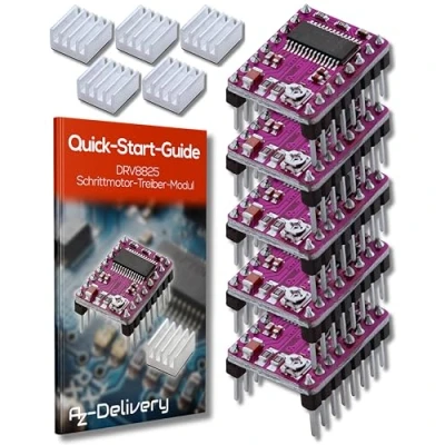 Image of AZDelivery DRV8825 Stepper Motor Driver Module with Heatsink compatible Arduino, RAMPS 1.4 / CNC Shield 3D printer/Prusa Mendel including E Book!