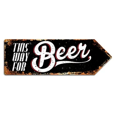Image of This Way for Beer (Black) Arrow Sign Metal Wall Plaque Art