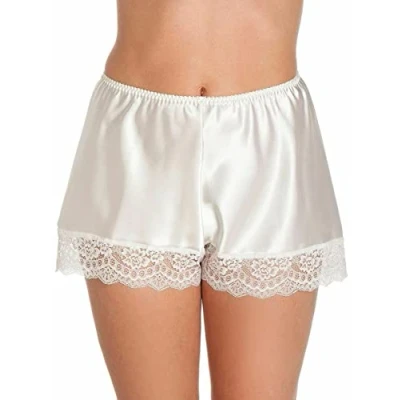 Image of Ladies Satin French Knickers Briefs Lace Trim Retro Plus Sizes (10/12, Ivory)