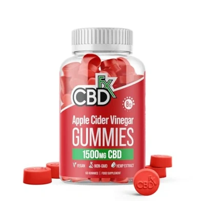 Image of CBDfx 1500mg CBD High Strength Apple Cider Vinegar Vegan Gummies, 1000mg ACV / 25mg per Gummy + Vitamin B12, 60x Bottle (30 Days)