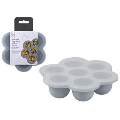Image of Grey Silicone Air Fryer Egg Bite Mould Mini Muffin Omelette Maker 7 Section 16cm Oven Baking