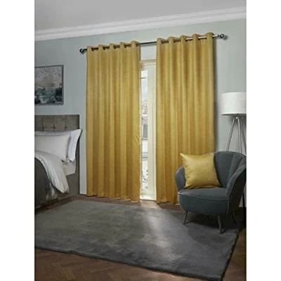 Image of Emma Barclay Ambiance Thermal Blackout Eyelet Curtains 3D Embossed With Reflective Reverse Weave in Ochre Width 66 x Drop 90&quot; (168 228cm)