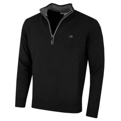 Image of Calvin Klein Mens Chunky Cotton 1/2 Zip Sweater Black XXXXL