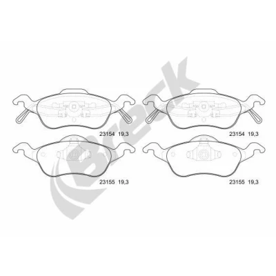 Image of 1064230, 1075558, 1107697, 1136519, 1151049 Brake pad set BRECK 23154 00 702 not prepared for wear indicator FORD: Focus Mk1 Hatchback