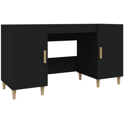 Image of vidaXL Black Desk in Engineered Wood with Iron Feet, Office Ample Storage, Ideal for or Home Use